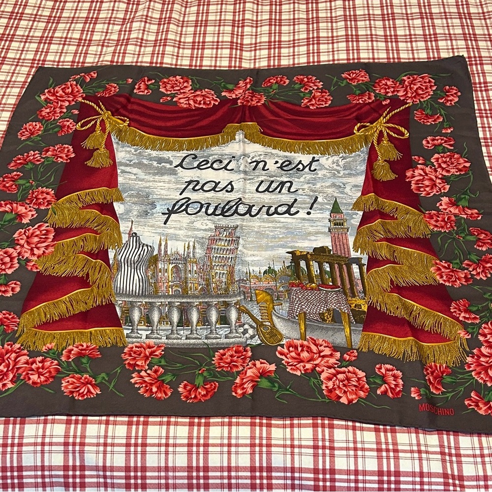 Vintage Moschino silk square scarf in excellent condition